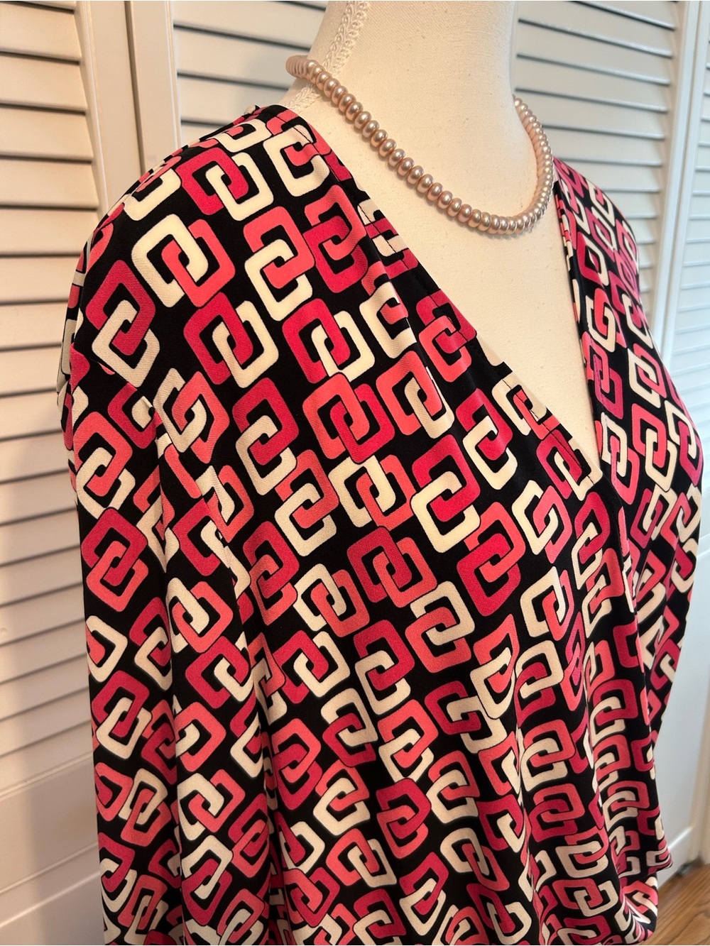 Anne Klein Faux Wrap Knit Tunic Pink/Black/White XXL NWOT